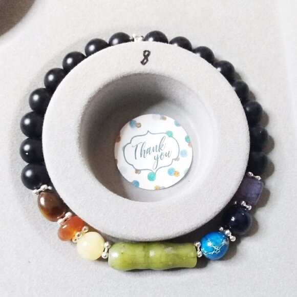 8" Chakra Stretch Bracelet w. Carnelian, Citrine Jasper, Tigereye & Agate Stone - Picture 5 of 9